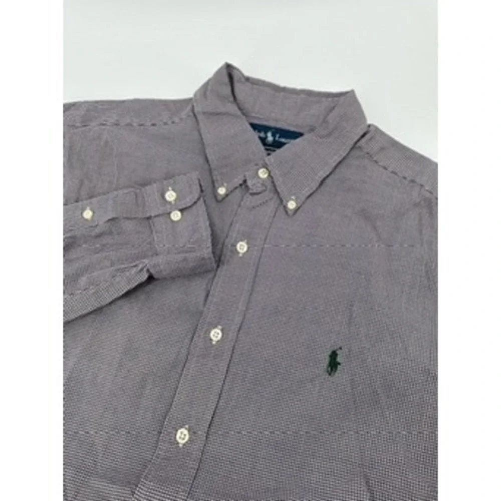Ralph Lauren 16.5 L Mens Long Sleeve Button Down Shirt Purple Check‎ Classic Fit